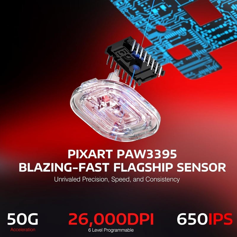 MANBASNAKE ATTACK SHARK X3 Wireless Gaming Mouse, 49g Bluetooth/2.4G/USB-C Ergonomic Computer Mouse, PAW3395 26K DPI Sensor, 200h Battery Life, Programmable Buttons Griptape, Gaming Accessories for PC/Laptop/Mac - Image 4